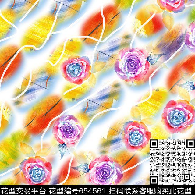 抽象时尚花卉丝巾方巾数码印花华亿平台下载（图片编号: 654561） - 瓦栏（Walan）