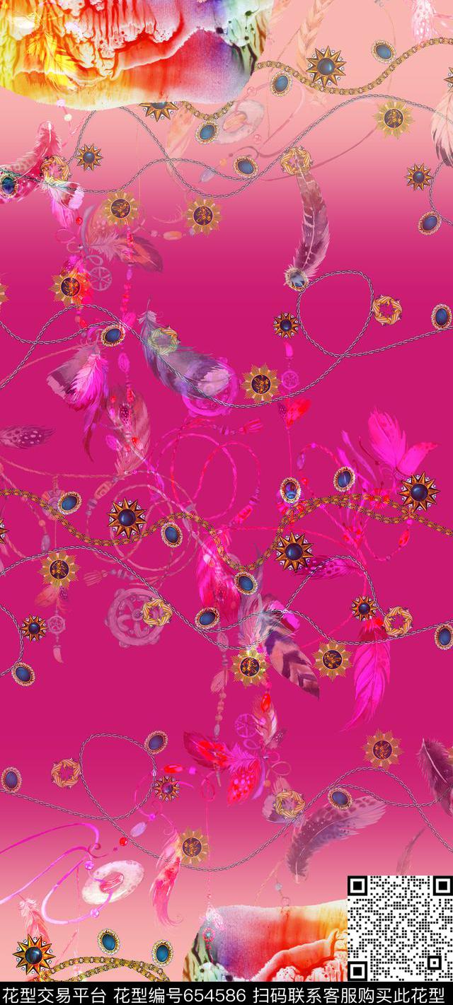 珠宝宝石彩色渐变底纹背景羽毛配饰数码印花华亿平台下载（图片编号: 654586） - 瓦栏（Walan）