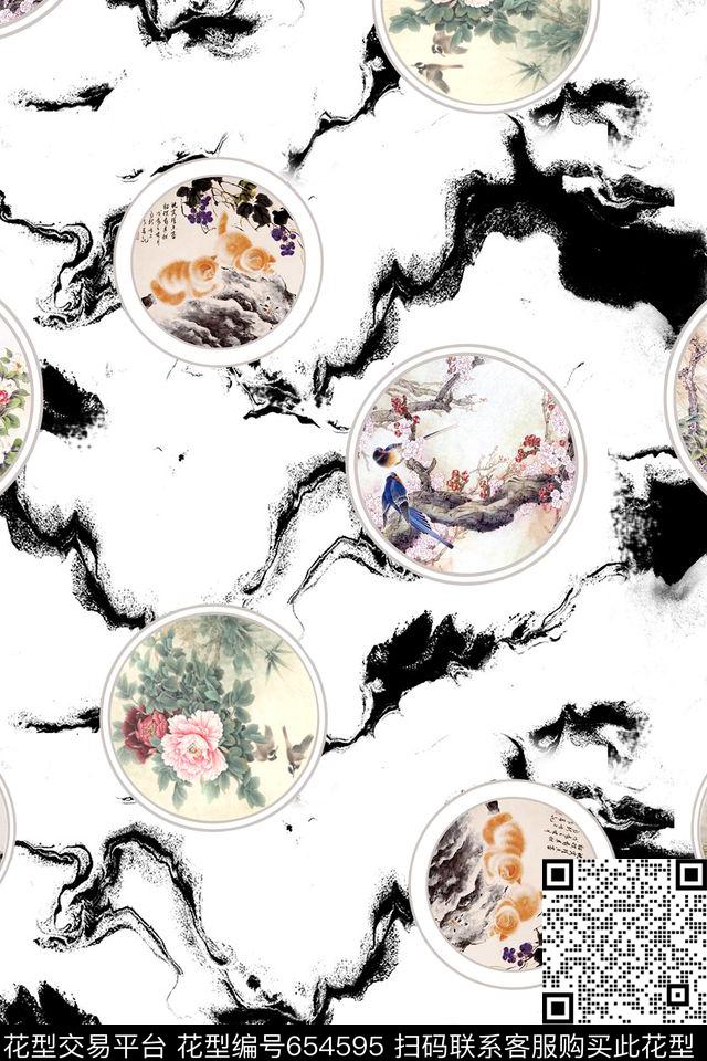 笔触工笔画中国风数码印花华亿平台下载（图片编号: 654595） - 瓦栏（Walan）