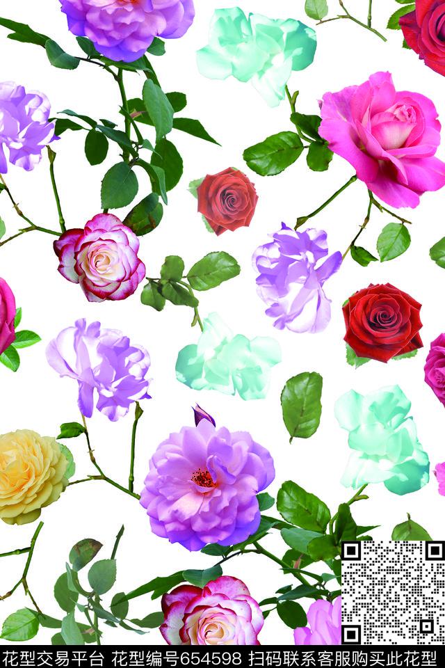 叶子花卉花朵数码印花华亿平台下载（图片编号: 654598） - 瓦栏（Walan）