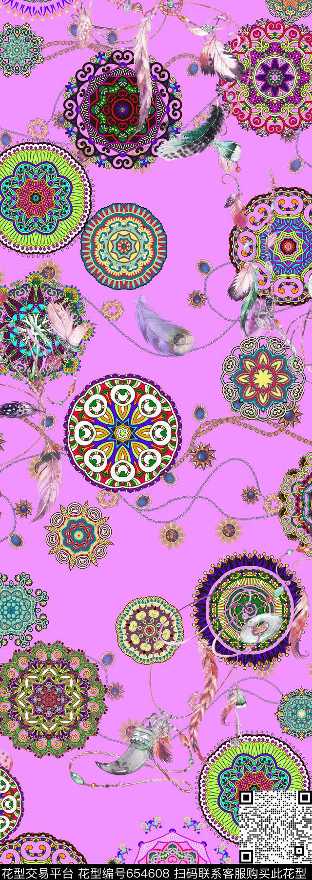 手绘羽毛项链手环配饰珠子数码印花华亿平台下载（图片编号: 654608） - 瓦栏（Walan）