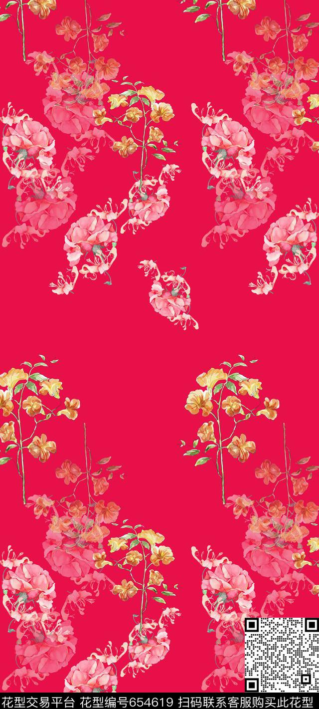 多色丝巾围巾秀场手绘花卉数码印花华亿平台下载（图片编号: 654619） - 瓦栏（Walan）