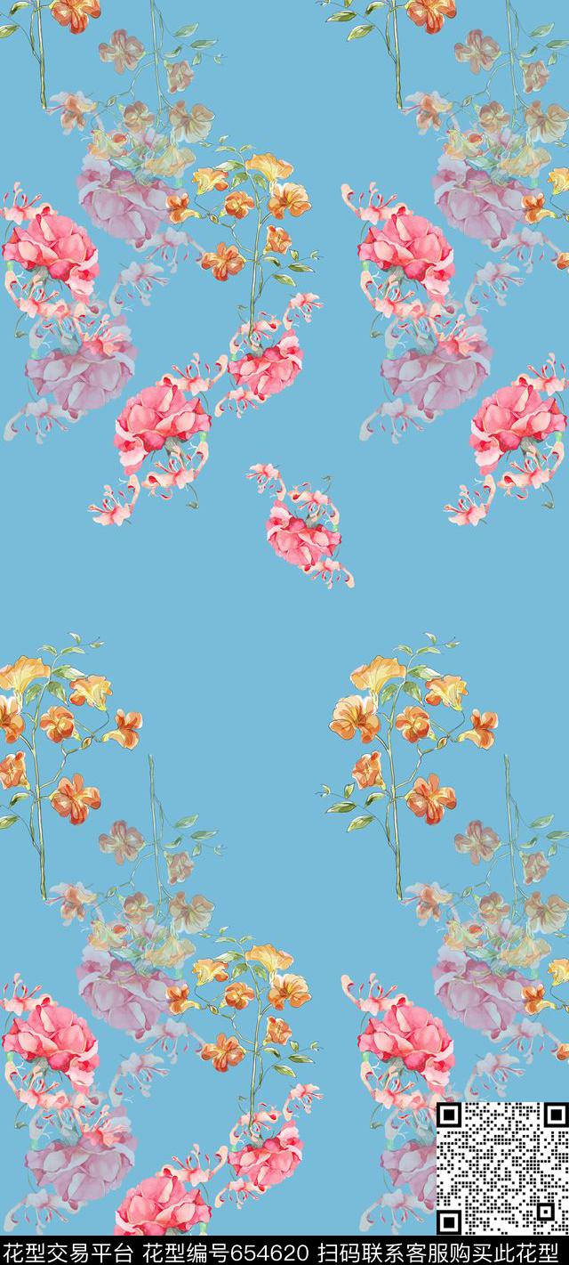 多色丝巾围巾秀场手绘花卉数码印花华亿平台下载（图片编号: 654620） - 瓦栏（Walan）
