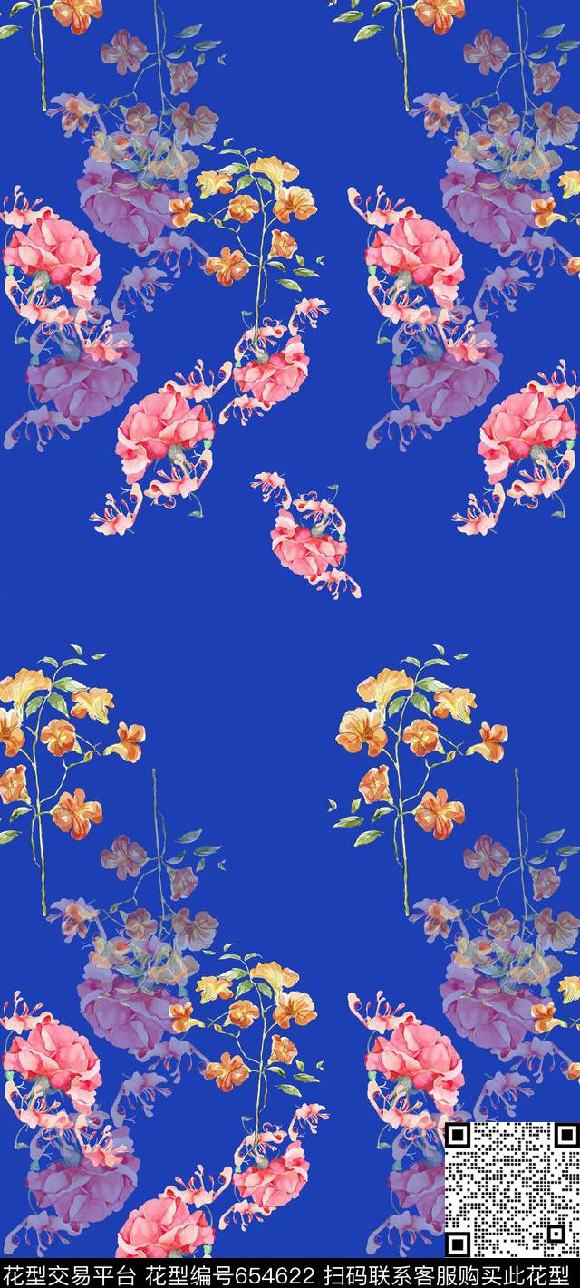 多色丝巾围巾秀场手绘花卉数码印花华亿平台下载（图片编号: 654622） - 瓦栏（Walan）