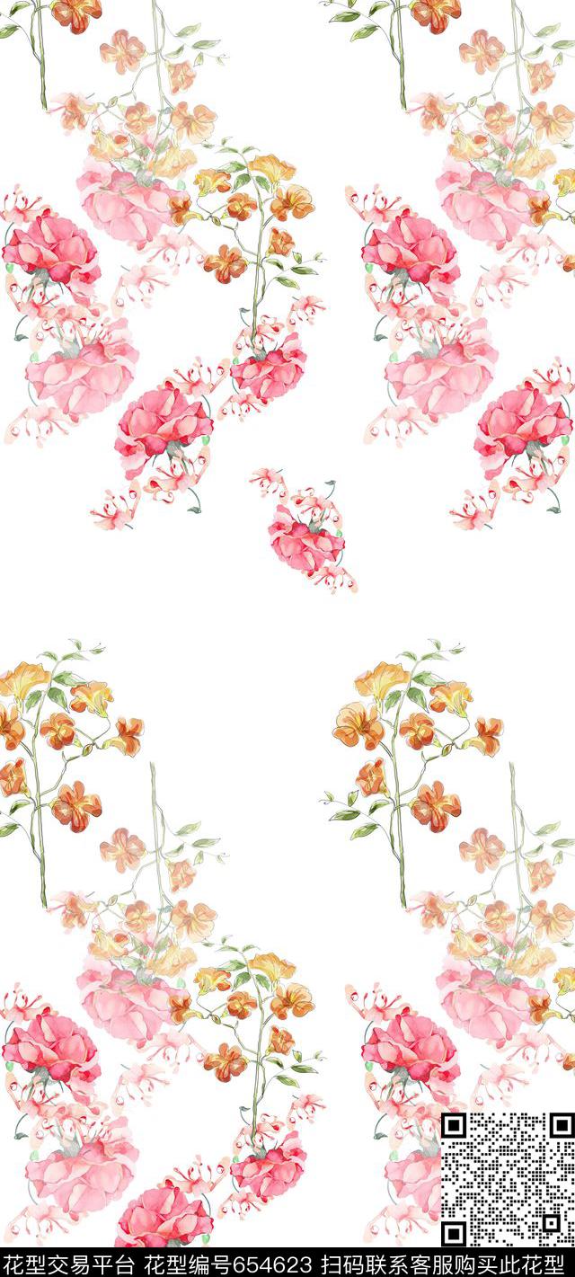 多色丝巾围巾秀场手绘花卉数码印花华亿平台下载（图片编号: 654623） - 瓦栏（Walan）