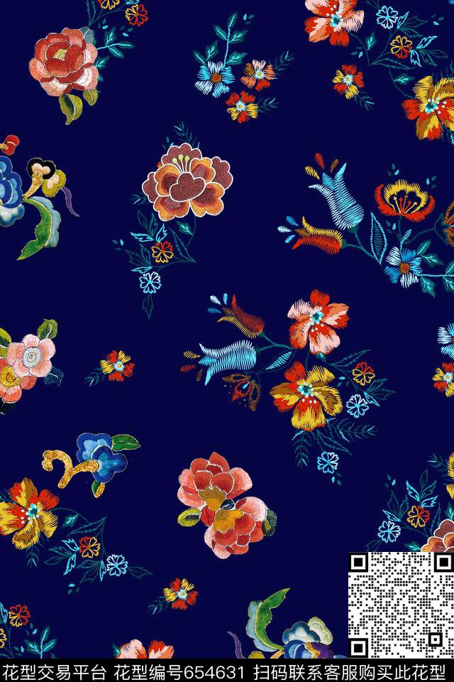 绣花碎花花卉数码印花华亿平台下载（图片编号: 654631） - 瓦栏（Walan）