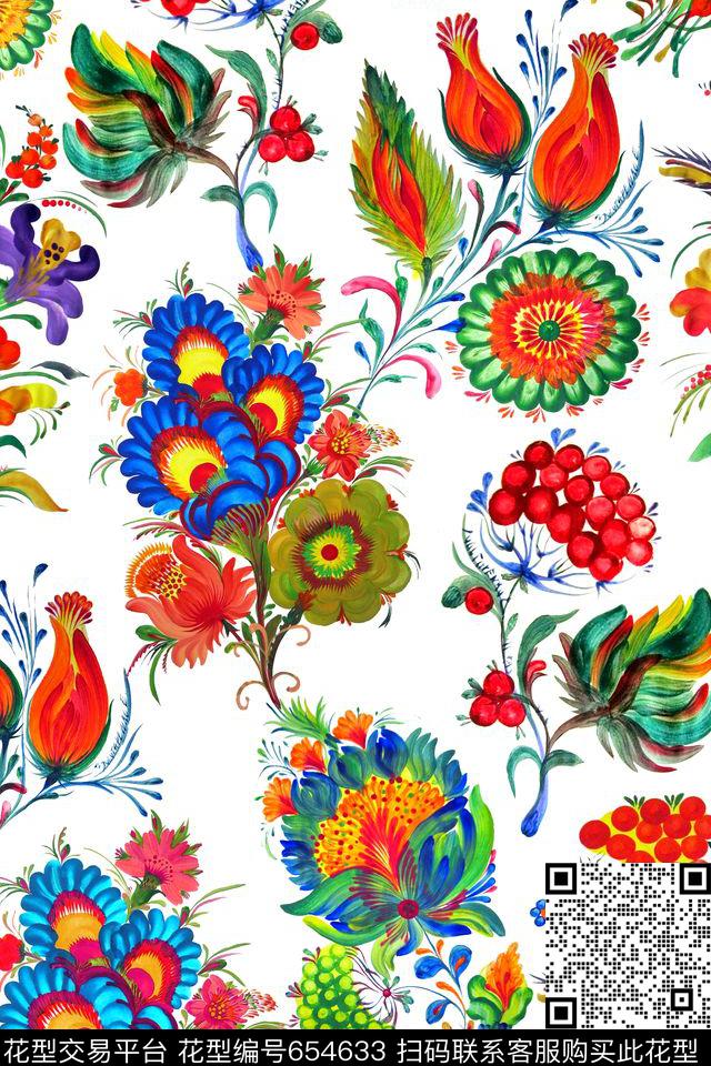 水彩花卉插画数码印花华亿平台下载（图片编号: 654633） - 瓦栏（Walan）