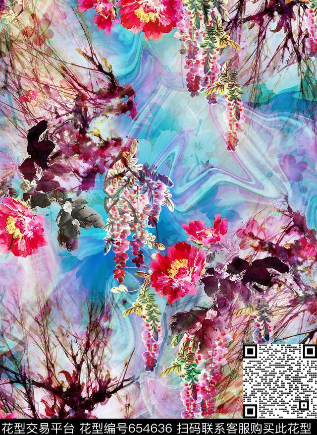 花卉中国风民族风数码印花华亿平台下载（图片编号: 654636） - 瓦栏（Walan）