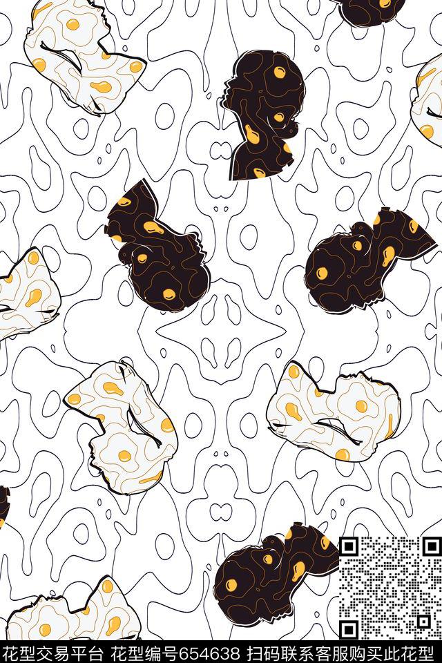 黑白趣味鸡蛋传统印花华亿平台下载（图片编号: 654638） - 瓦栏（Walan）