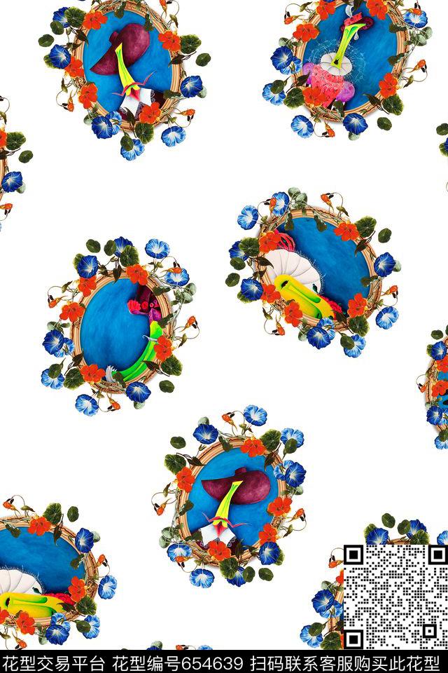 趣味花卉抽象人物数码印花华亿平台下载（图片编号: 654639） - 瓦栏（Walan）