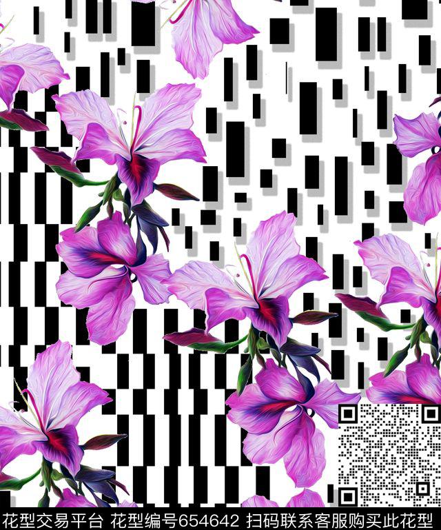 几何花卉植物数码印花华亿平台下载（图片编号: 654642） - 瓦栏（Walan）