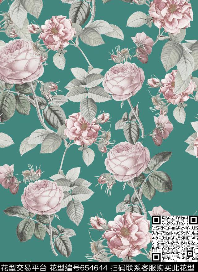 玫瑰大花牡丹数码印花华亿平台下载（图片编号: 654644） - 瓦栏（Walan）