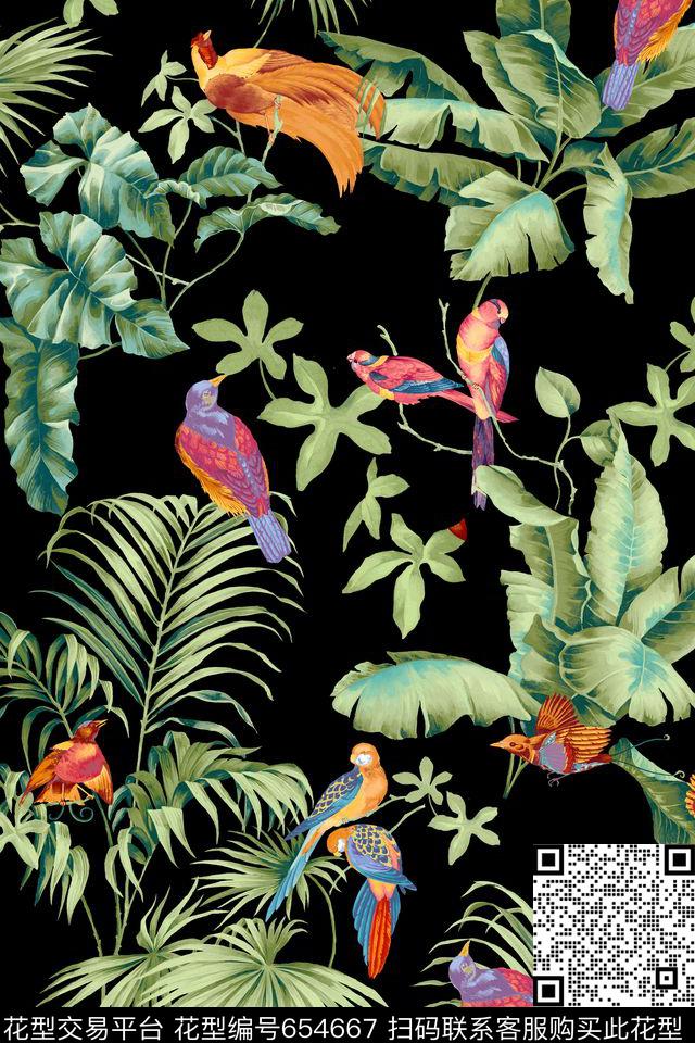 花卉植物叶子数码印花华亿平台下载（图片编号: 654667） - 瓦栏（Walan）