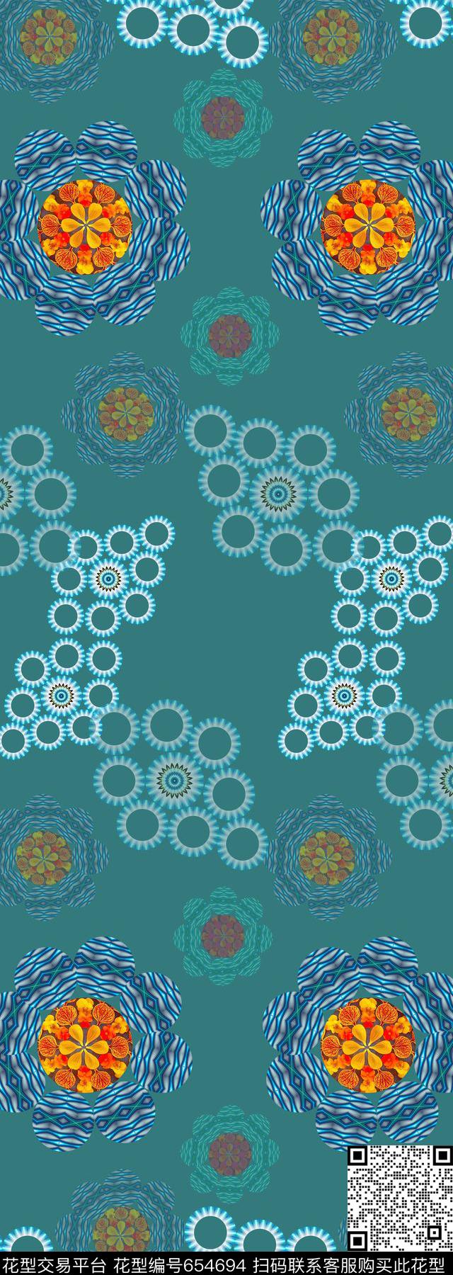 创意花卉丝巾围巾秀场圆圈拼接数码印花华亿平台下载（图片编号: 654694） - 瓦栏（Walan）