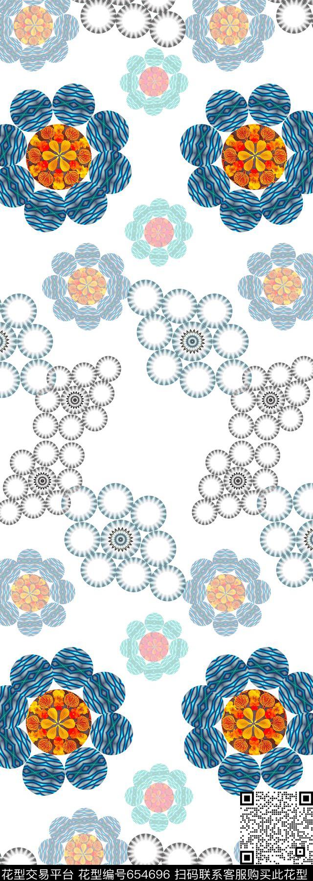 创意花卉丝巾围巾秀场圆圈拼接数码印花华亿平台下载（图片编号: 654696） - 瓦栏（Walan）