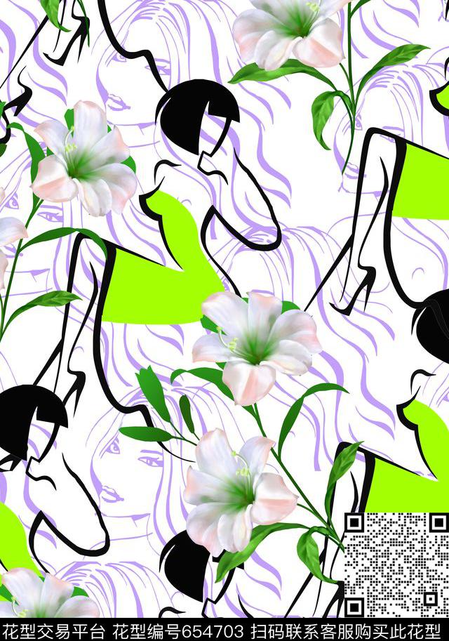 写意花卉花卉百合传统印花华亿平台下载（图片编号: 654703） - 瓦栏（Walan）