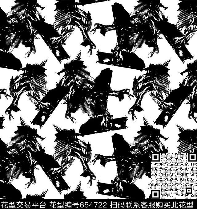 抽象几何图形黑白传统印花华亿平台下载（图片编号: 654722） - 瓦栏（Walan）