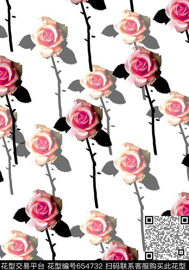 写意花卉花卉玫瑰数码印花华亿平台下载（图片编号: 654732） - 瓦栏（Walan）