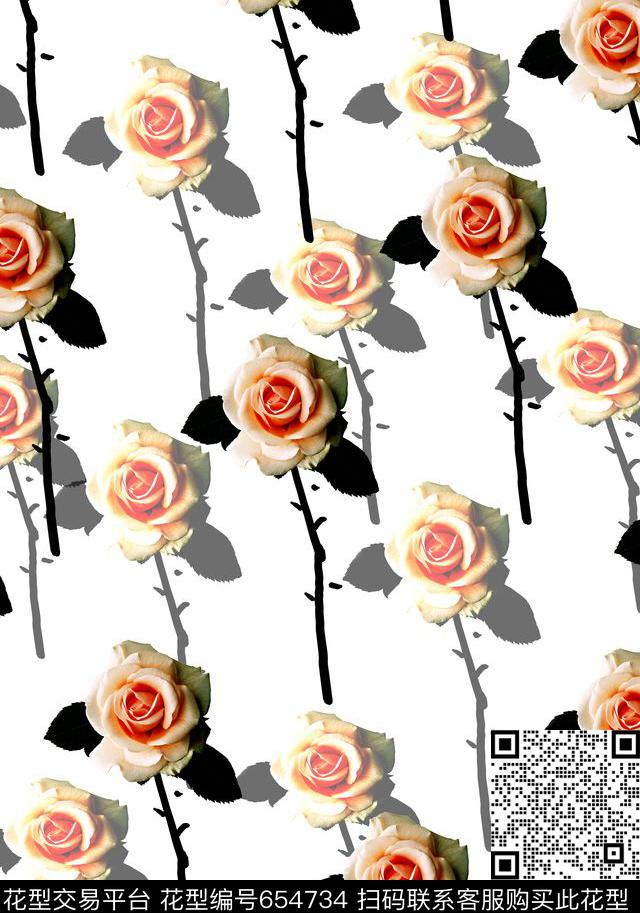 写意花卉花卉玫瑰数码印花华亿平台下载（图片编号: 654734） - 瓦栏（Walan）