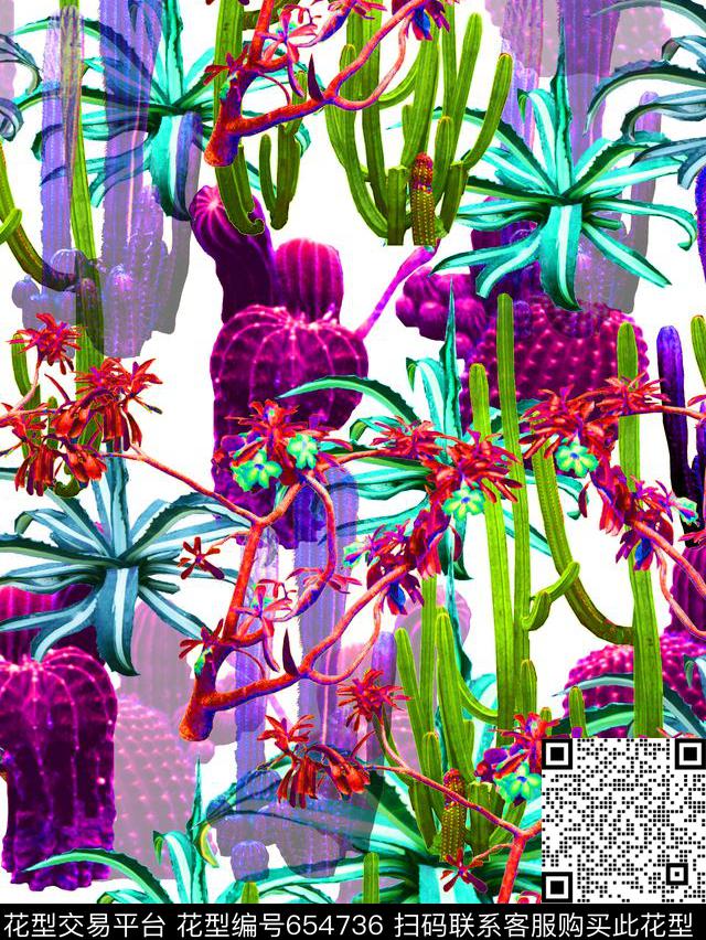 热带仙人掌、沙漠玫瑰、数码印花华亿平台下载（图片编号: 654736） - 瓦栏（Walan）