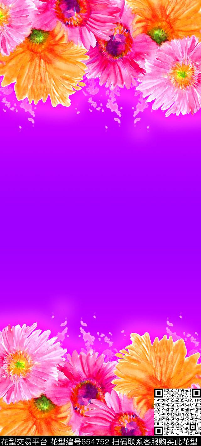 花卉水彩丝巾数码印花华亿平台下载（图片编号: 654752） - 瓦栏（Walan）