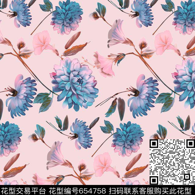 小碎花玫瑰大花传统印花华亿平台下载（图片编号: 654758） - 瓦栏（Walan）