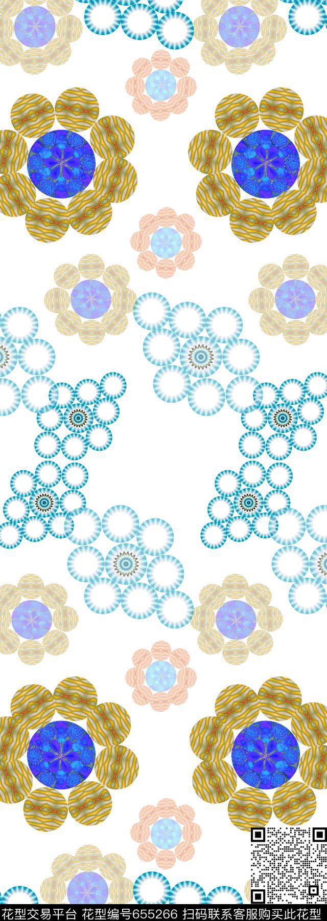 创意花卉丝巾围巾秀场圆圈拼接数码印花华亿平台下载（图片编号: 655266） - 瓦栏（Walan）