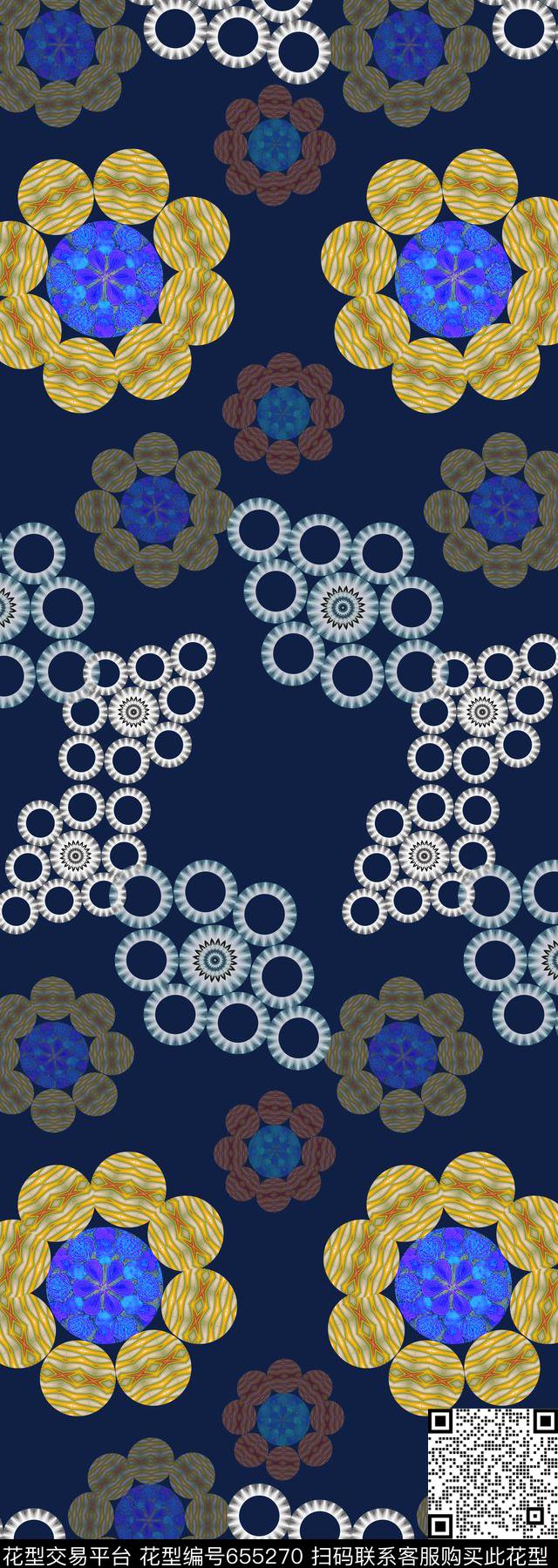 创意花卉丝巾围巾秀场圆圈拼接数码印花华亿平台下载（图片编号: 655270） - 瓦栏（Walan）