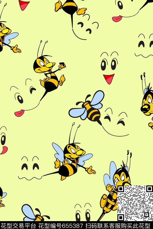卡通笑脸蜜蜂传统印花华亿平台下载（图片编号: 655387） - 瓦栏（Walan）