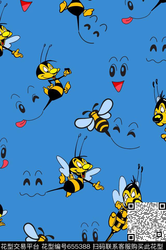 卡通笑脸蜜蜂传统印花华亿平台下载（图片编号: 655388） - 瓦栏（Walan）