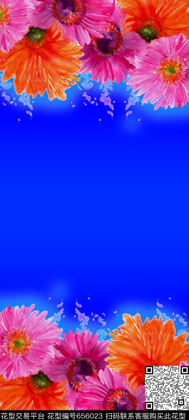 花卉水彩丝巾数码印花华亿平台下载（图片编号: 656023） - 瓦栏（Walan）