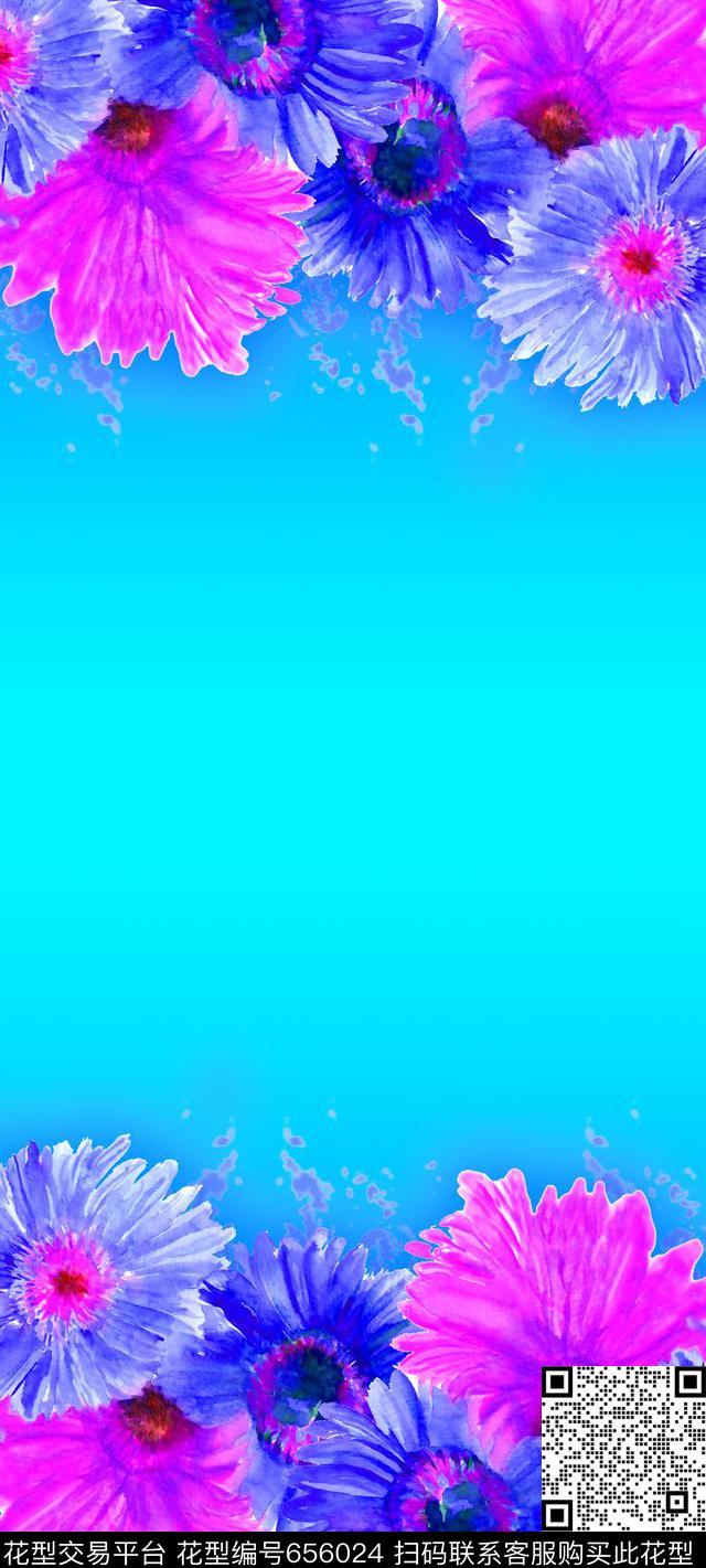 花卉水彩丝巾数码印花华亿平台下载（图片编号: 656024） - 瓦栏（Walan）