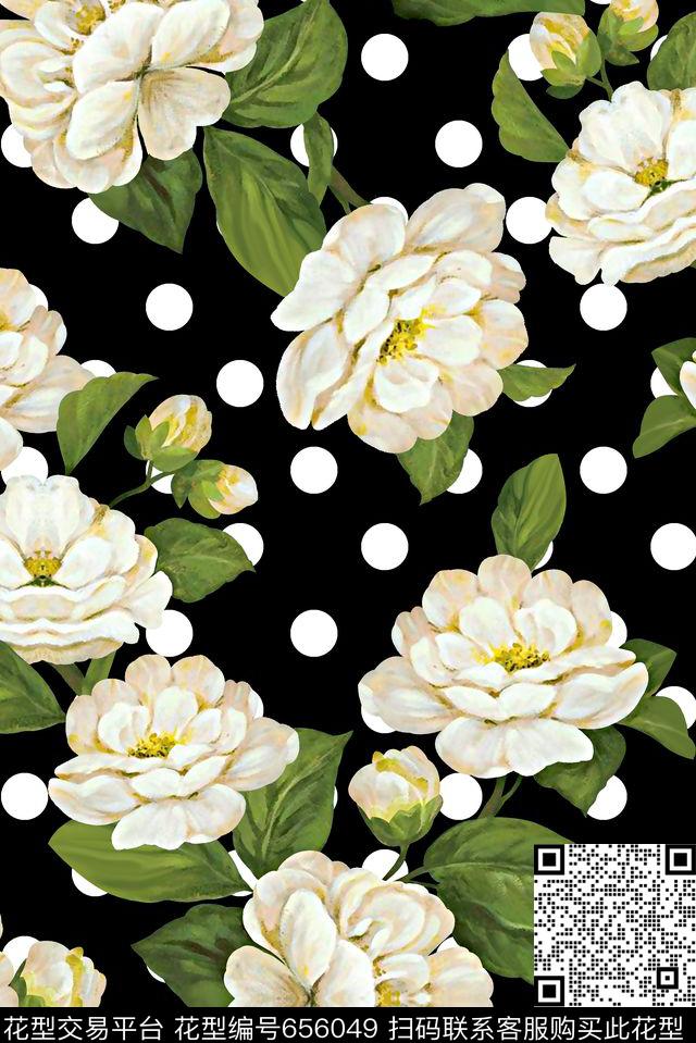 抽象手绘满版花卉最新高清数码水彩花卉波点数码印花华亿平台下载（图片编号: 656049） - 瓦栏（Walan）