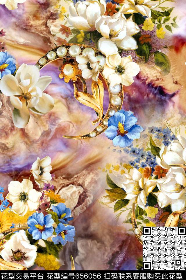 花朵花卉油画数码印花华亿平台下载（图片编号: 656056） - 瓦栏（Walan）