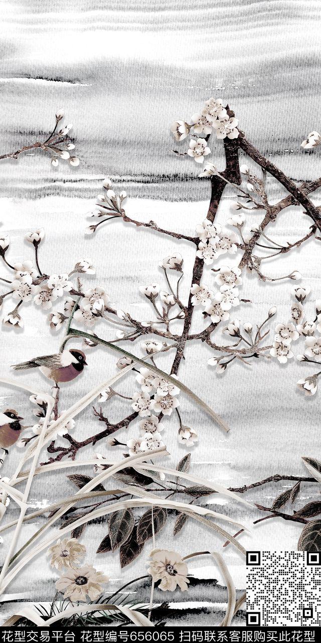 中国风定位花鸟数码印花华亿平台下载（图片编号: 656065） - 瓦栏（Walan）