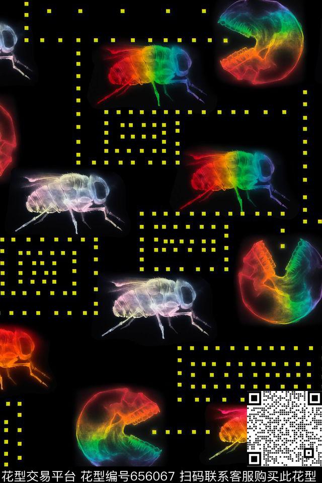 昆虫苍蝇趣味数码印花华亿平台下载（图片编号: 656067） - 瓦栏（Walan）