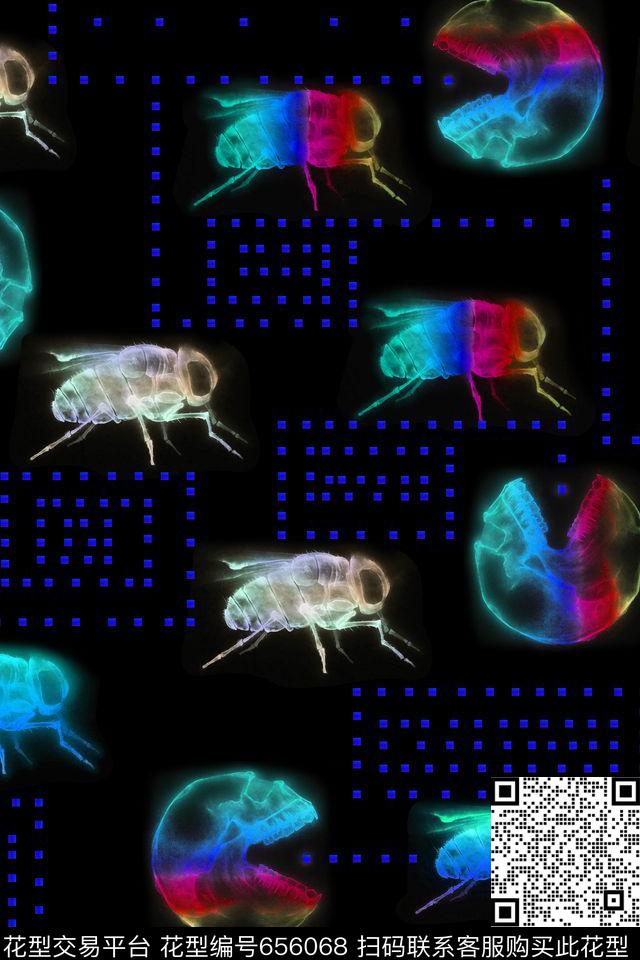 昆虫苍蝇趣味数码印花华亿平台下载（图片编号: 656068） - 瓦栏（Walan）