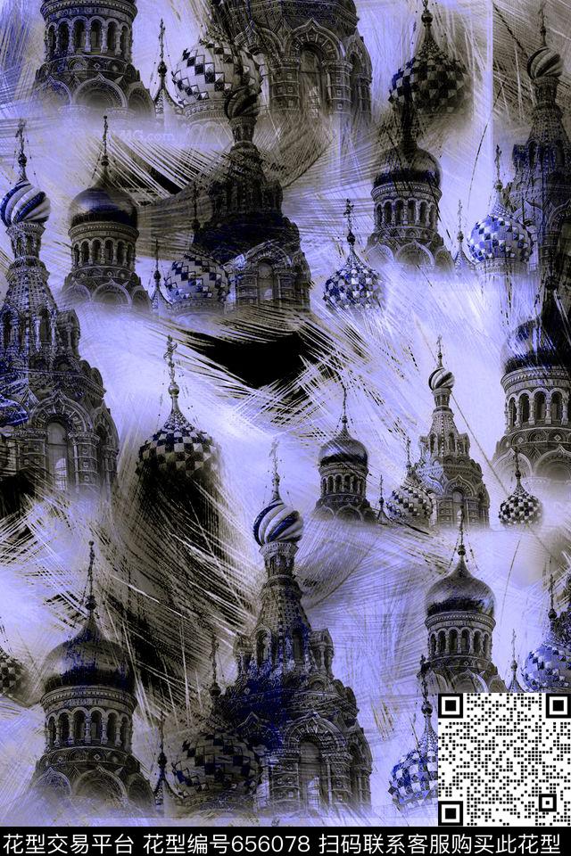 风景建筑物羽毛数码印花华亿平台下载（图片编号: 656078） - 瓦栏（Walan）