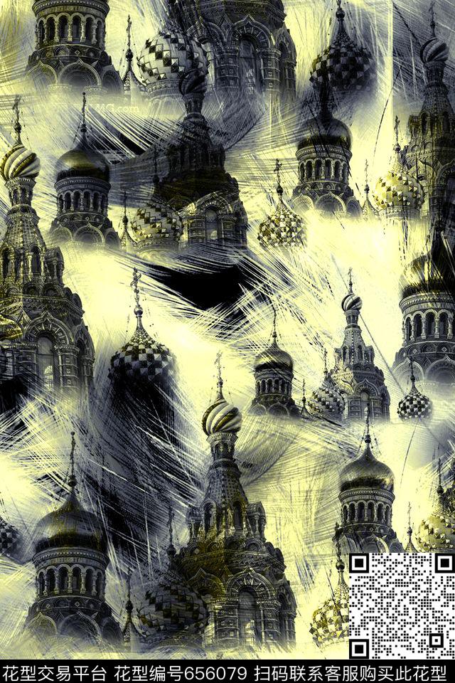 风景建筑物羽毛数码印花华亿平台下载（图片编号: 656079） - 瓦栏（Walan）