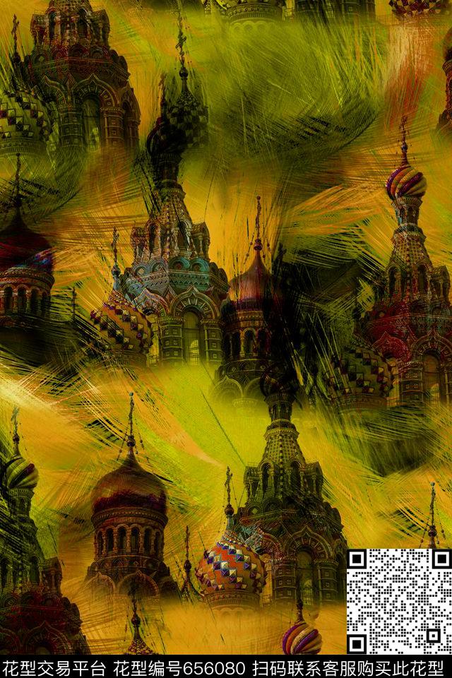 风景建筑物羽毛数码印花华亿平台下载（图片编号: 656080） - 瓦栏（Walan）