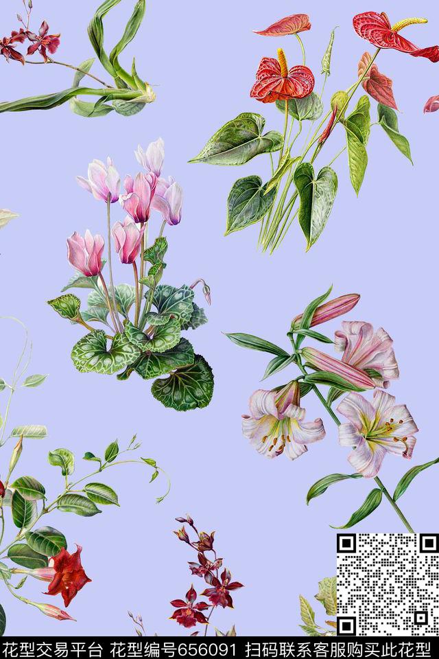 植物花卉清新连衣裙数码印花华亿平台下载（图片编号: 656091） - 瓦栏（Walan）