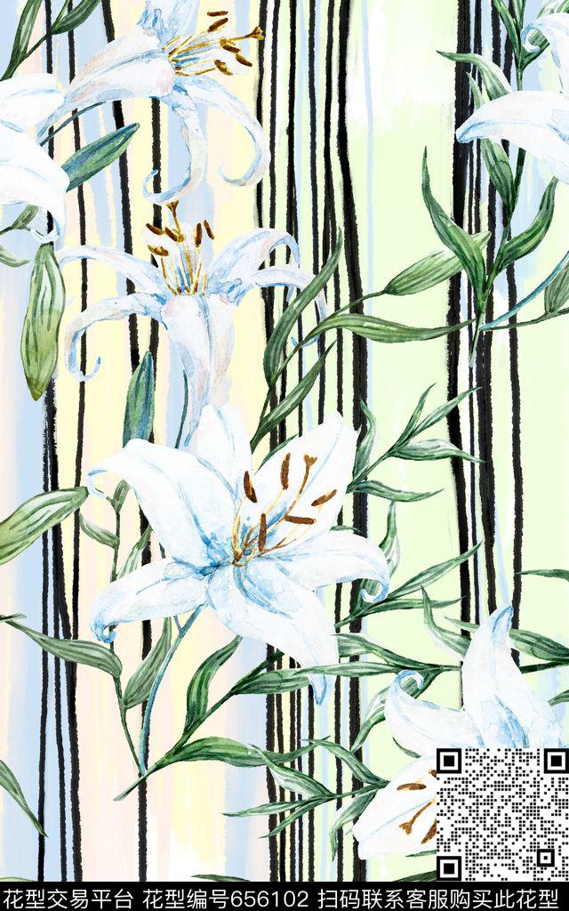 水彩手绘淡雅数码印花华亿平台下载（图片编号: 656102） - 瓦栏（Walan）