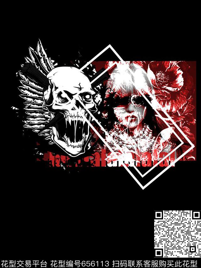 时尚潮流男装T恤定位印花抽象几何人物花卉印花骷髅头字母数码印花华亿平台下载（图片编号: 656113） - 瓦栏（Walan）
