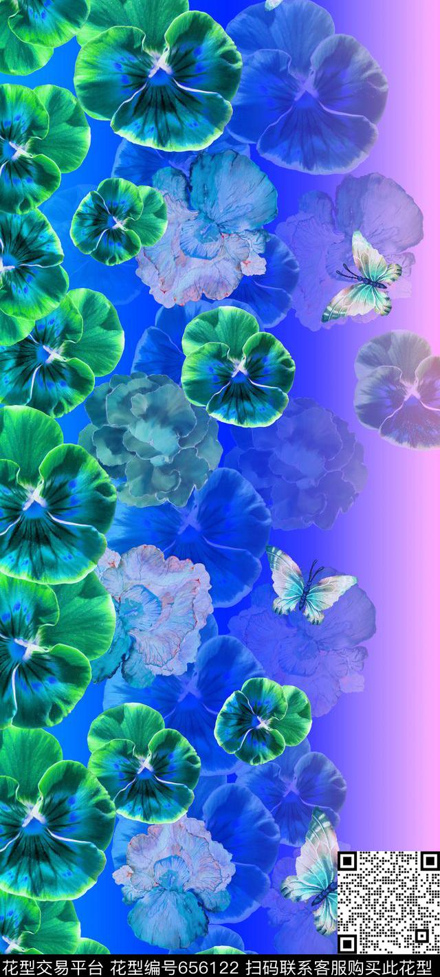 花卉水彩蝴蝶。丝巾数码印花华亿平台下载（图片编号: 656122） - 瓦栏（Walan）