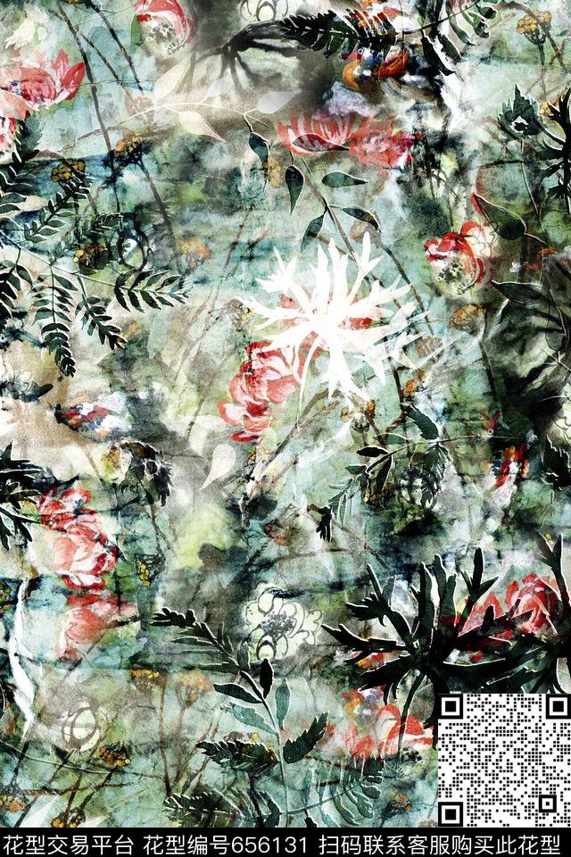 抽象花草花卉树叶数码印花华亿平台下载（图片编号: 656131） - 瓦栏（Walan）
