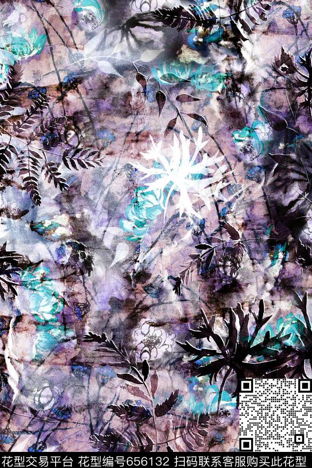 抽象花草花卉树叶数码印花华亿平台下载（图片编号: 656132） - 瓦栏（Walan）
