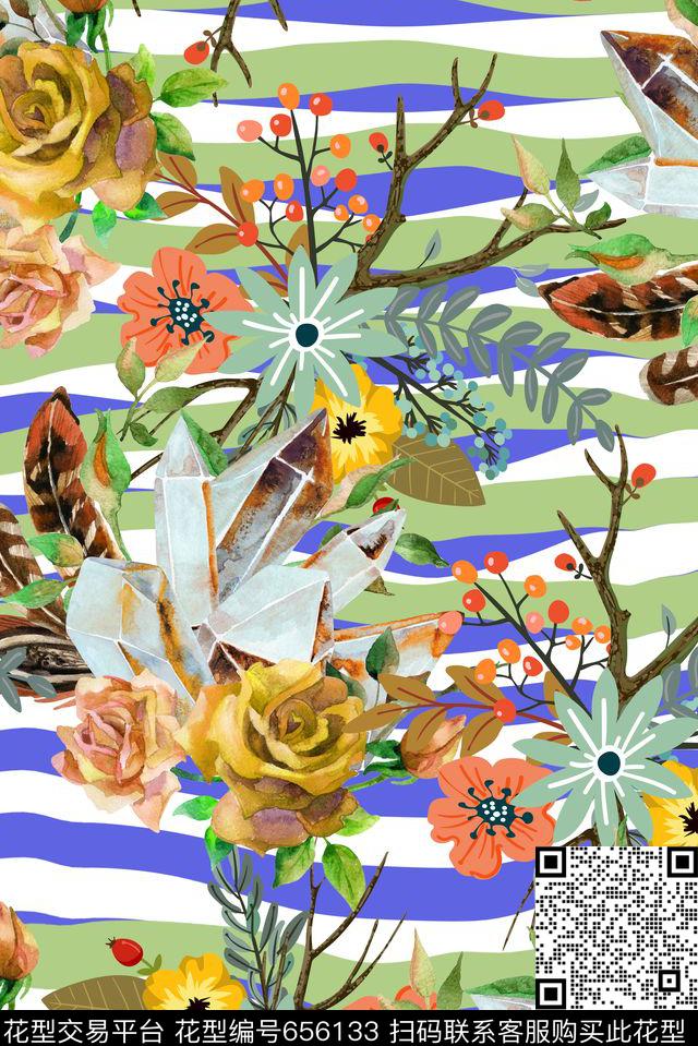 手绘热带植物数码印花华亿平台下载（图片编号: 656133） - 瓦栏（Walan）