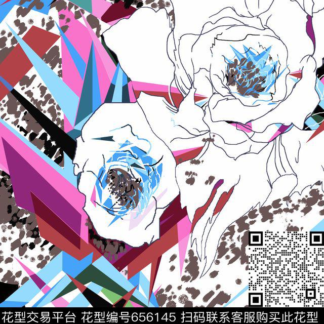 牡丹三角几何数码印花华亿平台下载（图片编号: 656145） - 瓦栏（Walan）