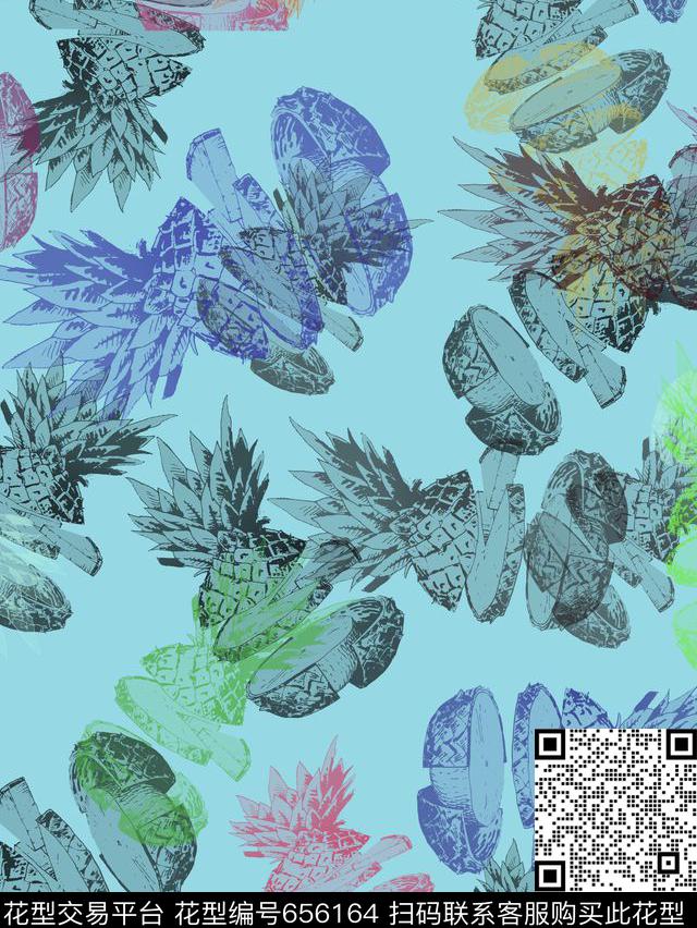 菠萝凤梨潮流数码印花华亿平台下载（图片编号: 656164） - 瓦栏（Walan）