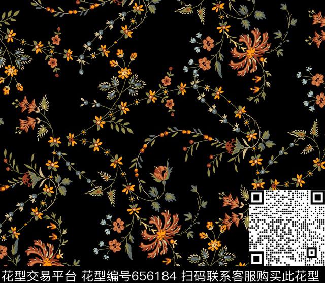小碎花女装花卉手绘植物叶传统印花华亿平台下载（图片编号: 656184） - 瓦栏（Walan）